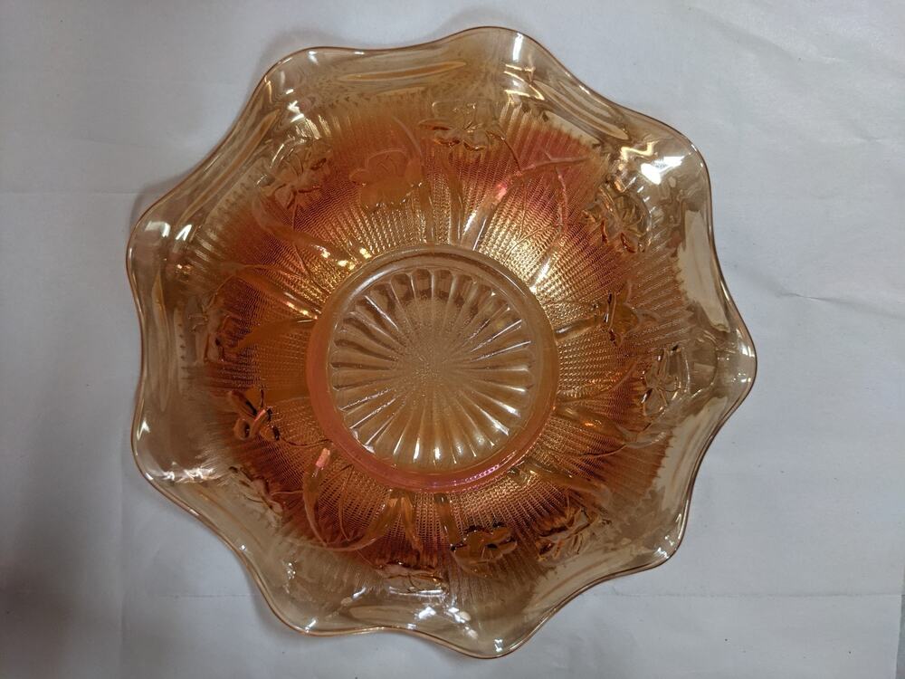 Jeanette Iris and Herringbone Orange Carnival Glassware Pre 1940 antique